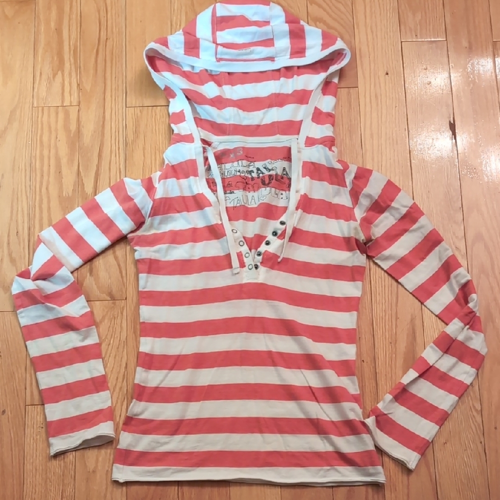 Talula Coral and White Striped Hoodie